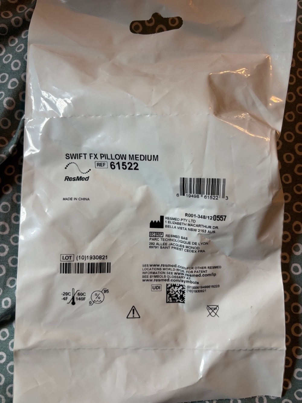 ResMed White CPAP Swift FX Pillow Medium Replacement Packaging